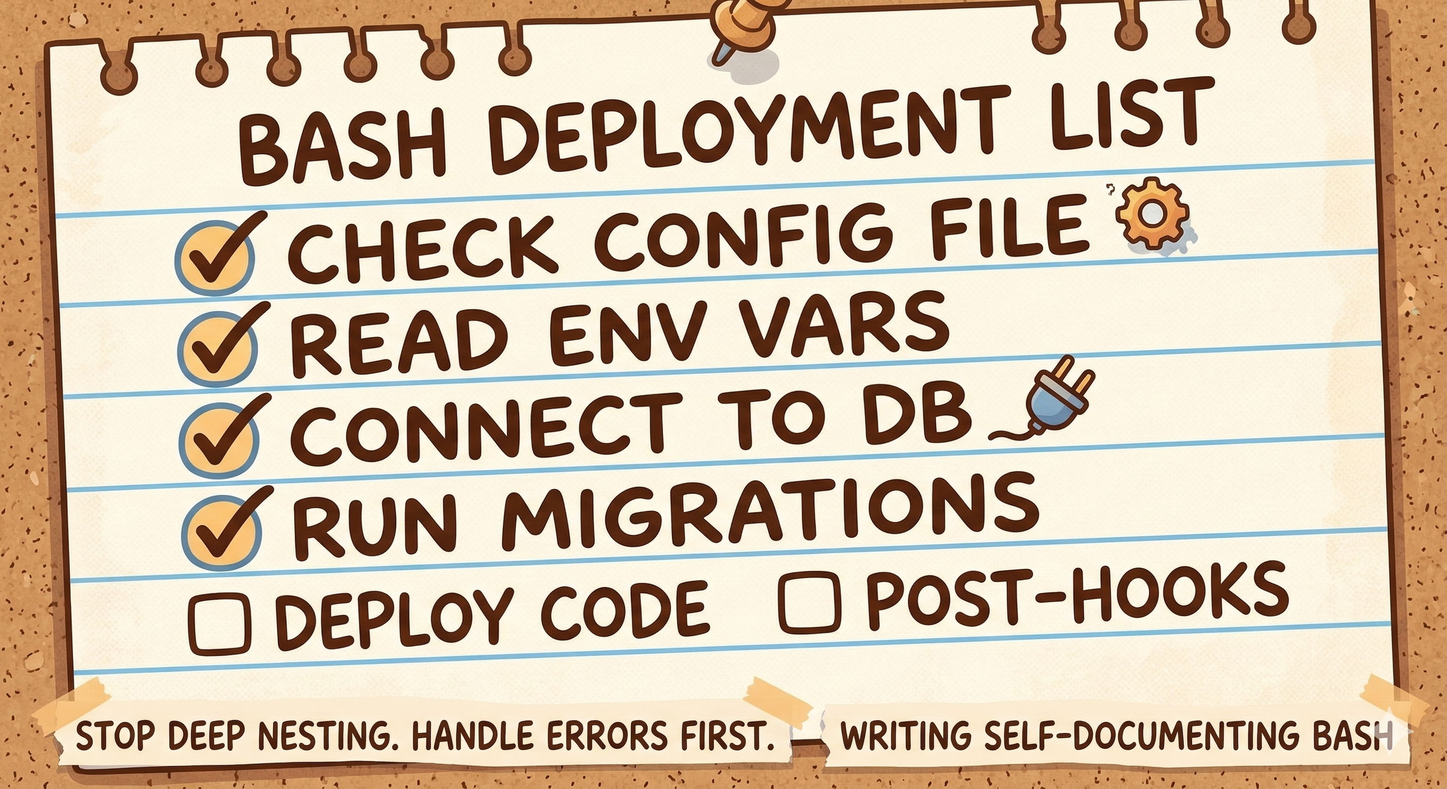 A bash checklist illustrating the error-first flow